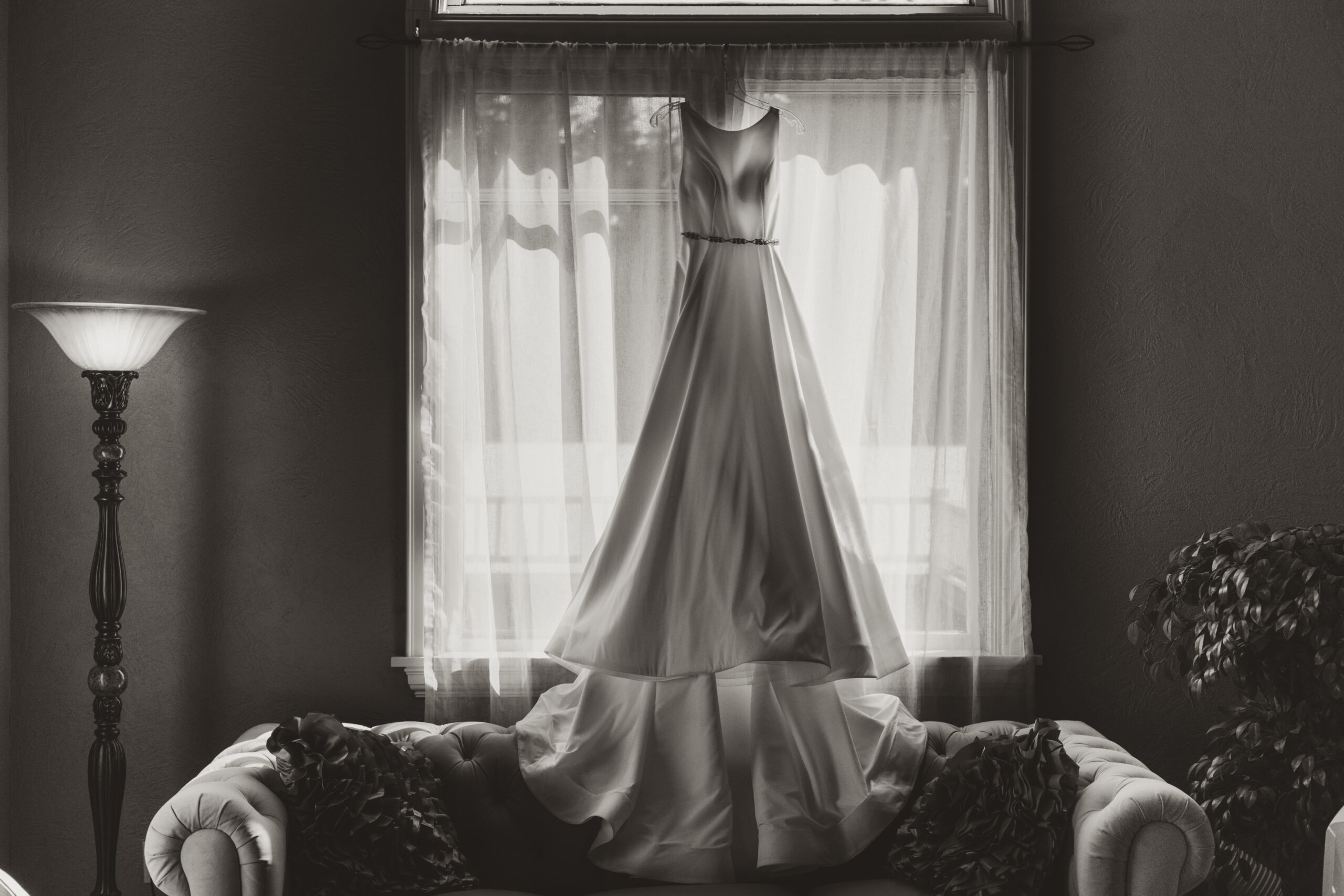 bridal gown in the window at laurel creek manor