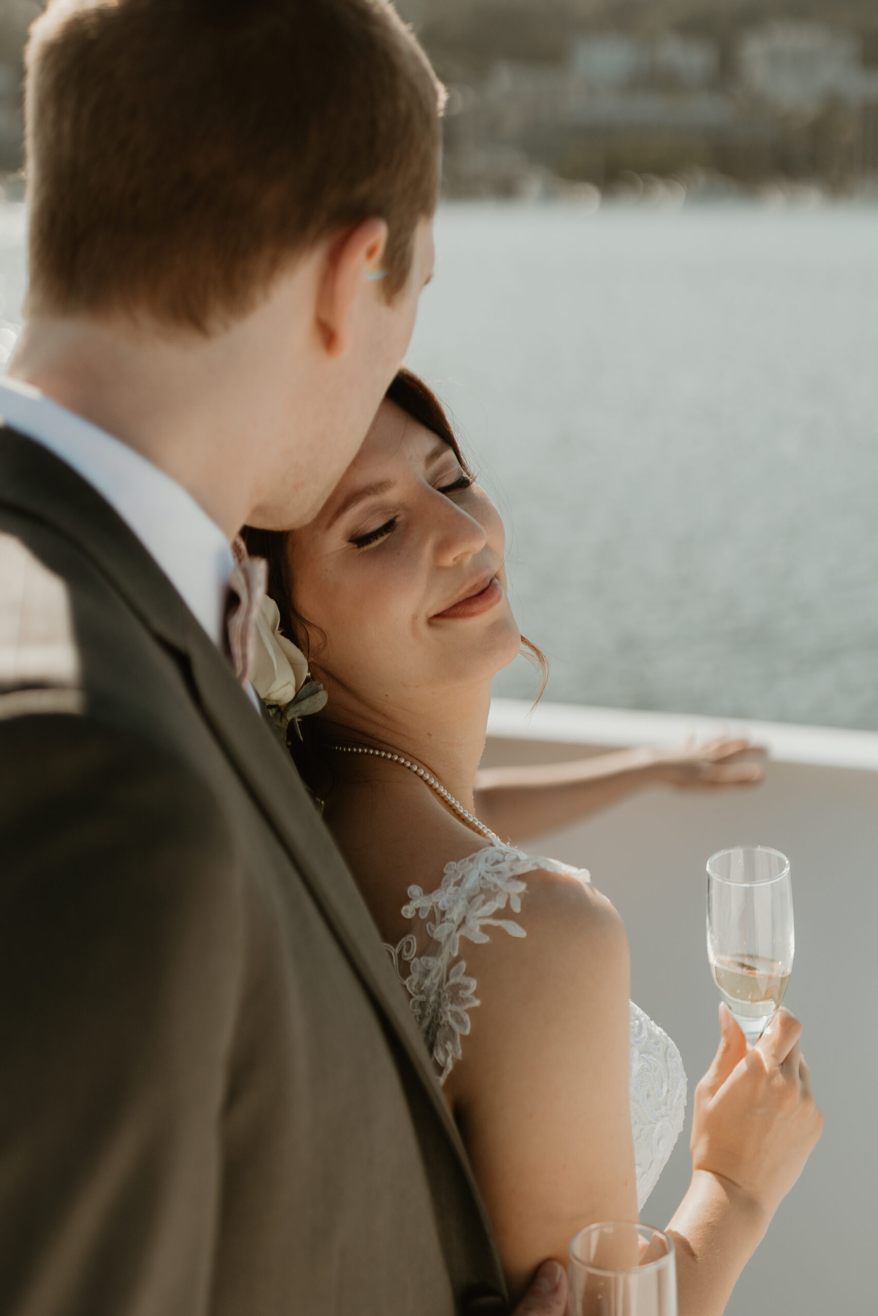bride smiling on a boat