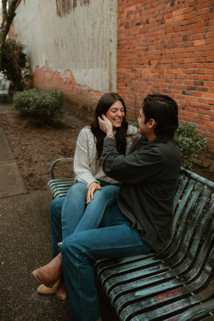 couple sitting on a bench in Centralia Washington